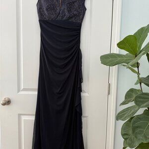 Betsy & Adam Black Ruched Maxi Gown V-Neck Sleeveless